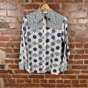 Vintage Wrangler Shirt Womens 38 Patchwork Floral Western Pearl Snap USA 70s